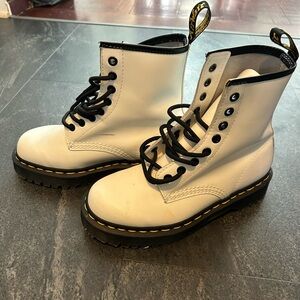 Dr. Martens White Platform Boots with Black Trim